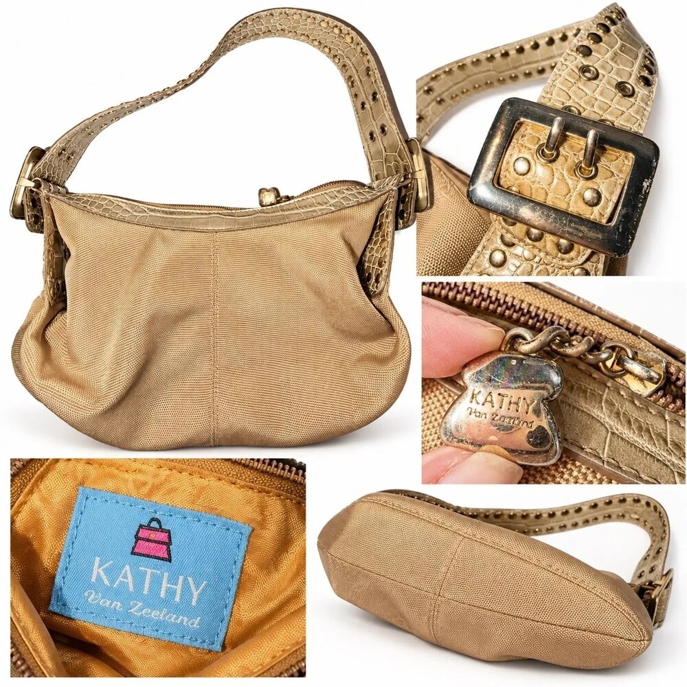 Kathy Van Zeeland Tan Metallic Mesh Hobo Bag Shoulder Bag - Picture 3 of 3